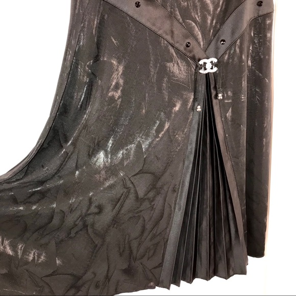 Black Jacquard Pleated Skirt French Designer Style - Picture 2 of 9